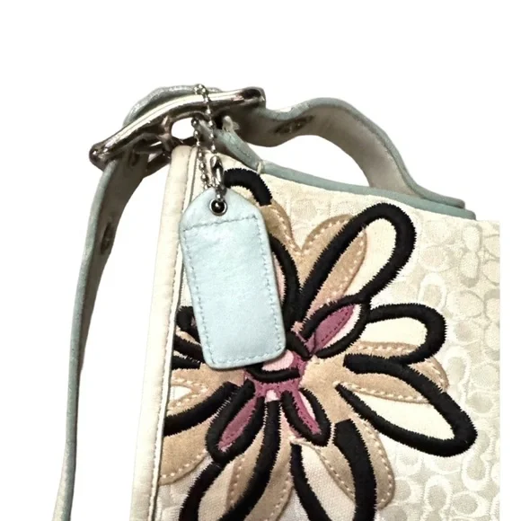 Coach '07 Y2K Suede Flowers & Embroidered Bee White Mini C Jacquard Shoulder Bag - Picture 8 of 14